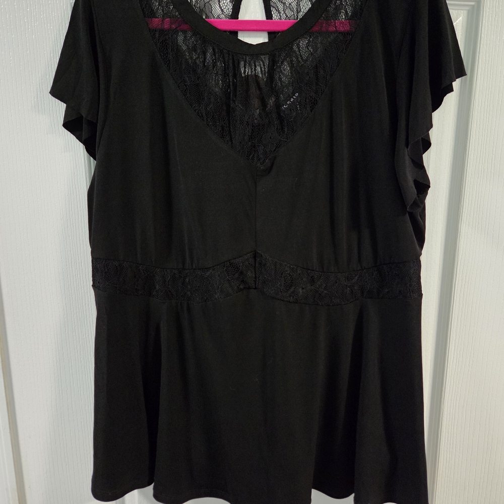 EUC Torrid Studio Knit Crew Neck Lace Inset Short Sleeve Peplum Top- Size 2x - Picture 5 of 11